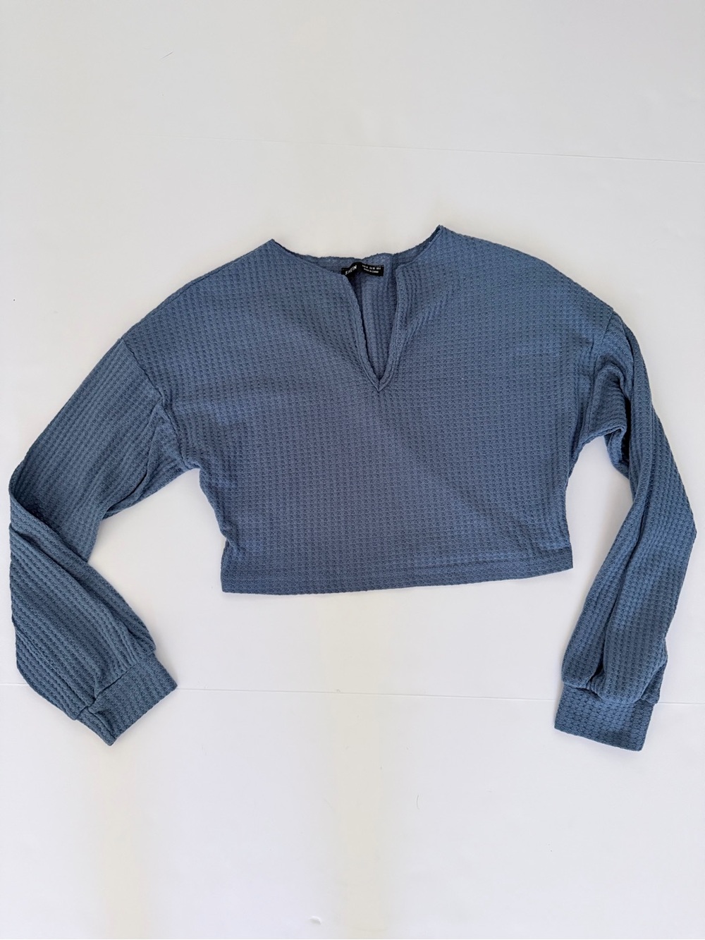 SHEIN Blue Waffle Knit Long Sleeve Cropped Top Size 6